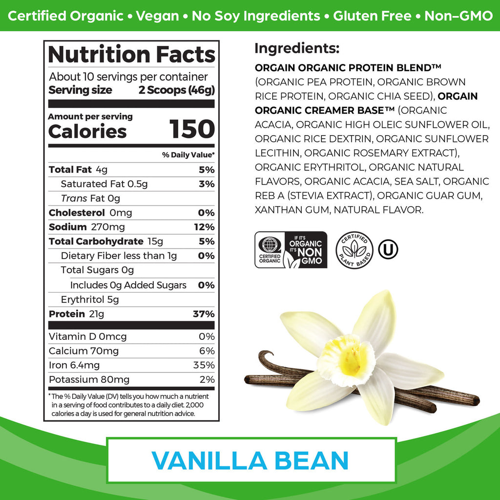 Orgain Organic Plant Based Protein Powder, Sweet Vanilla Bean (1X1.02 Lb  )